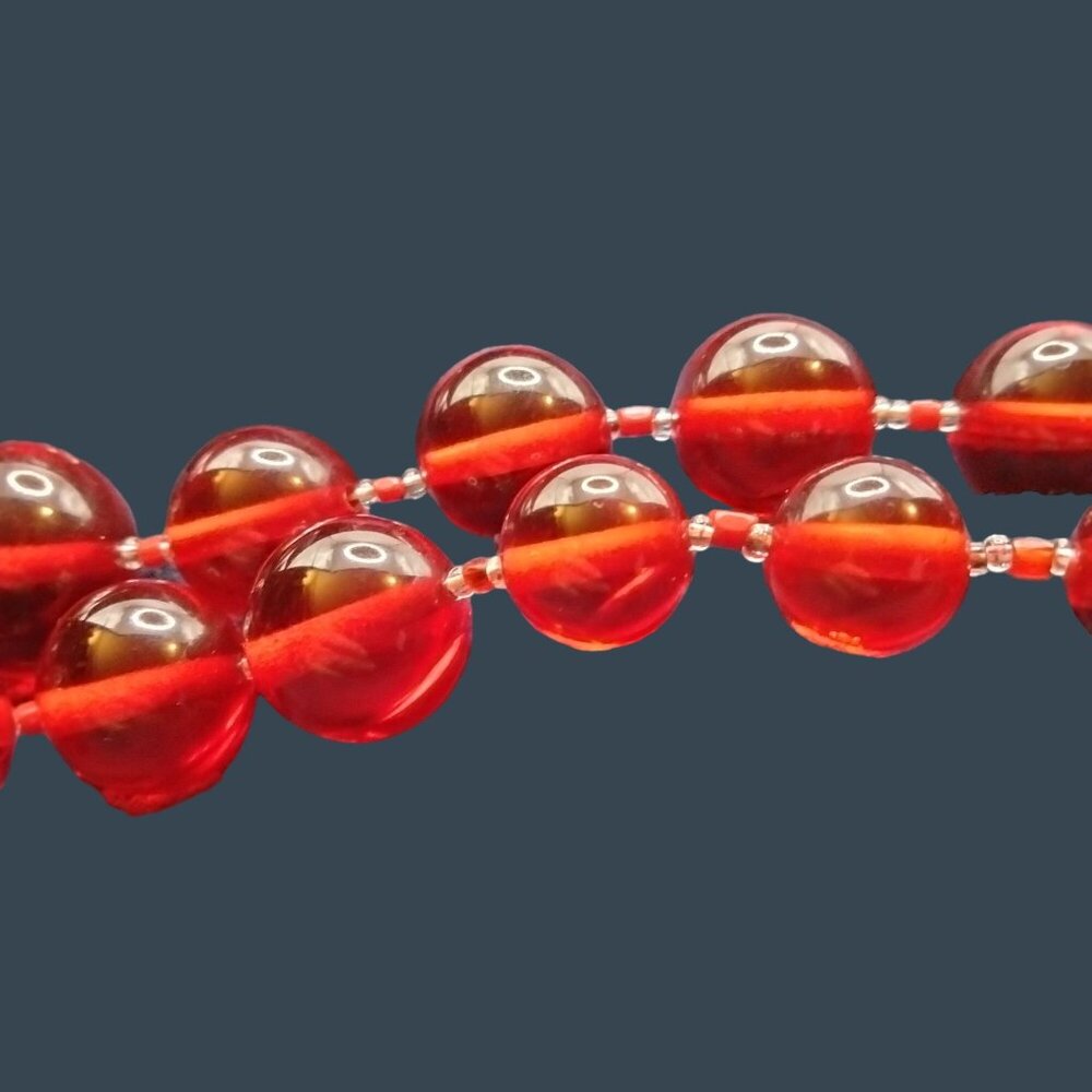 Acrylic Red Bead Necklace Handmade Vintage Womens Jewelry 22 Inch - Picture 2 of 6